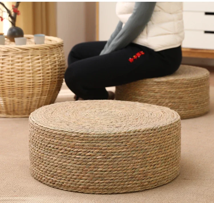 Futon Tatami Cushion Straw Japanese Mat on the Ground Meditation Mat Balcony Meditation Cushion Round Thick Pier