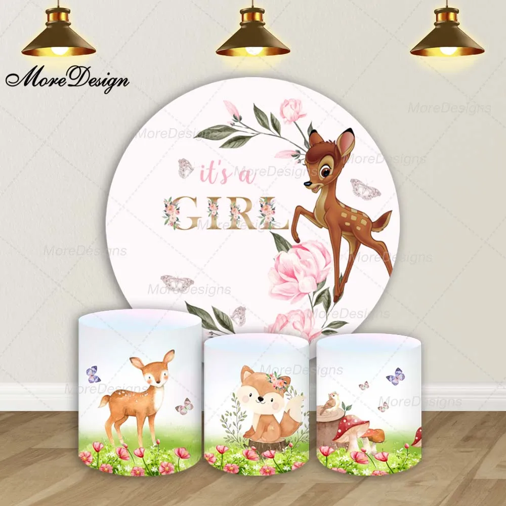 Disney Bambi Photo Backdrop Kids Birthday Party Girls Deer Princess Round and Cylinder Covers Fabric Photography Background