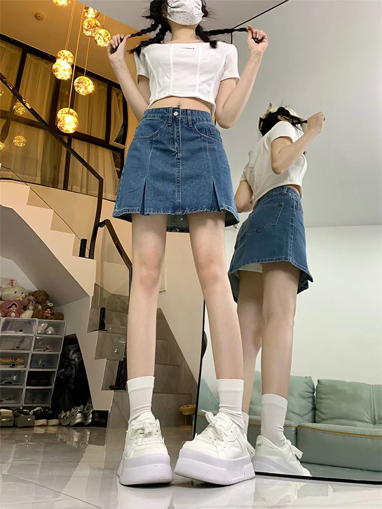 

Юбка трапециевидной формы с высокой талией для больших размеров, женские тонкие джинсовые юбки с разрезом, осенние модные юбки, женские облегающие антилегкие