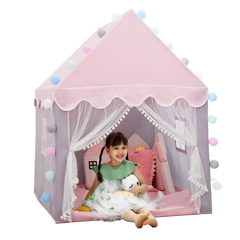 Duże namioty dla dzieci Tipi Baby Play House Namiot z zabawkami dla dzieci 1.35M Wigwam Składany Dziewczynki Różowy Zamek Księżniczki Wystrój pokoju dziecięcego