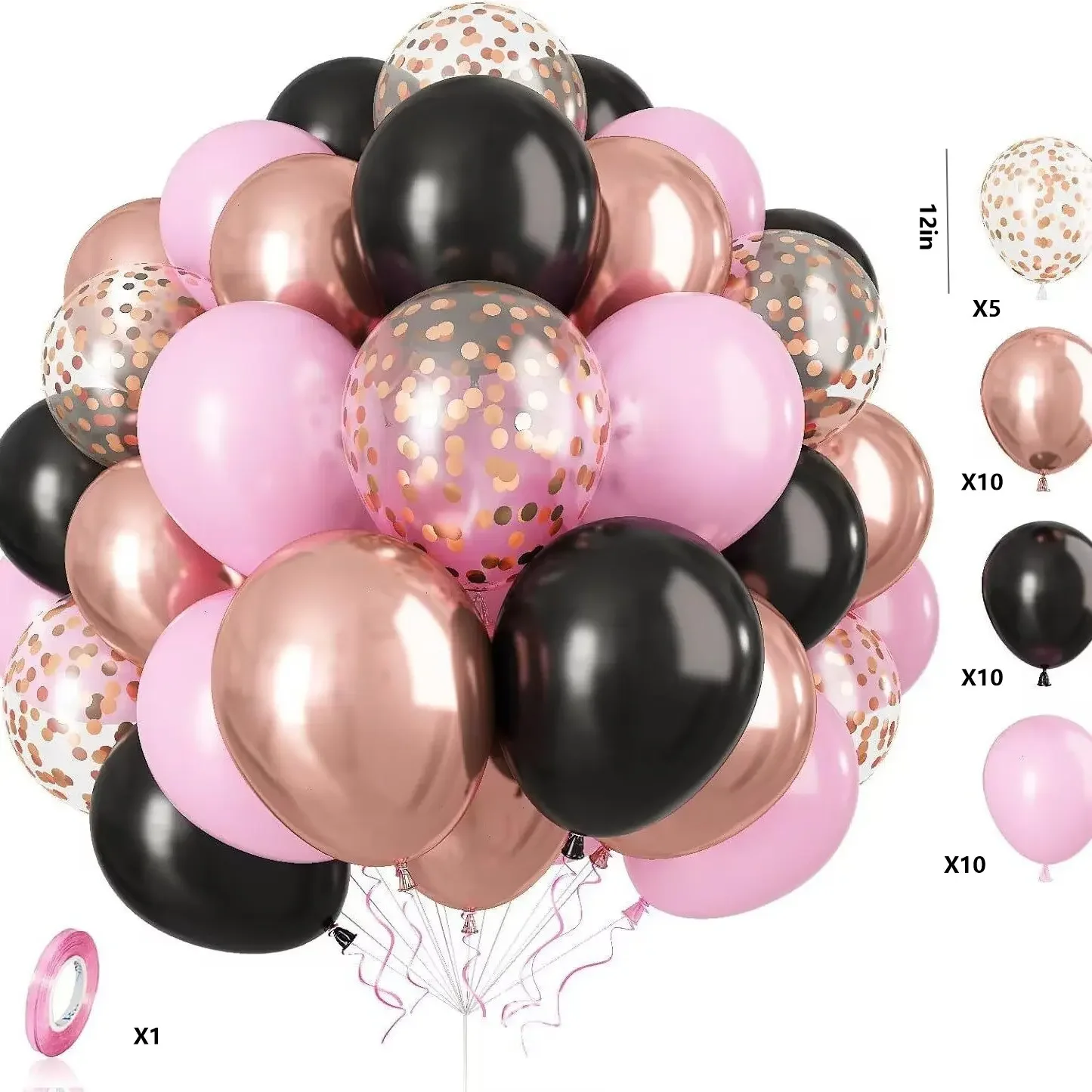 50-delige Macaron roze en paarse ballonset - metallic en confettiballonnen voor bruiloften, verjaardagen, binnen- en buitenfeestdecoratie
