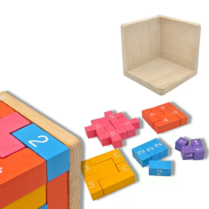 Kolorowe drewniane kostki, klasyczne układanki Luban Lock Cube 3D, zabawki edukacyjne dla dzieci i dorosłych