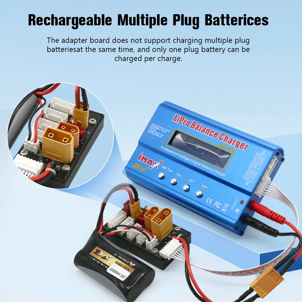 XT30 XT60 XT90 JST T Connector Lipo Battery Charger Board 2-6S Charging Board for Imax B6 B6AC IDST Q6 Lite Balance Charger