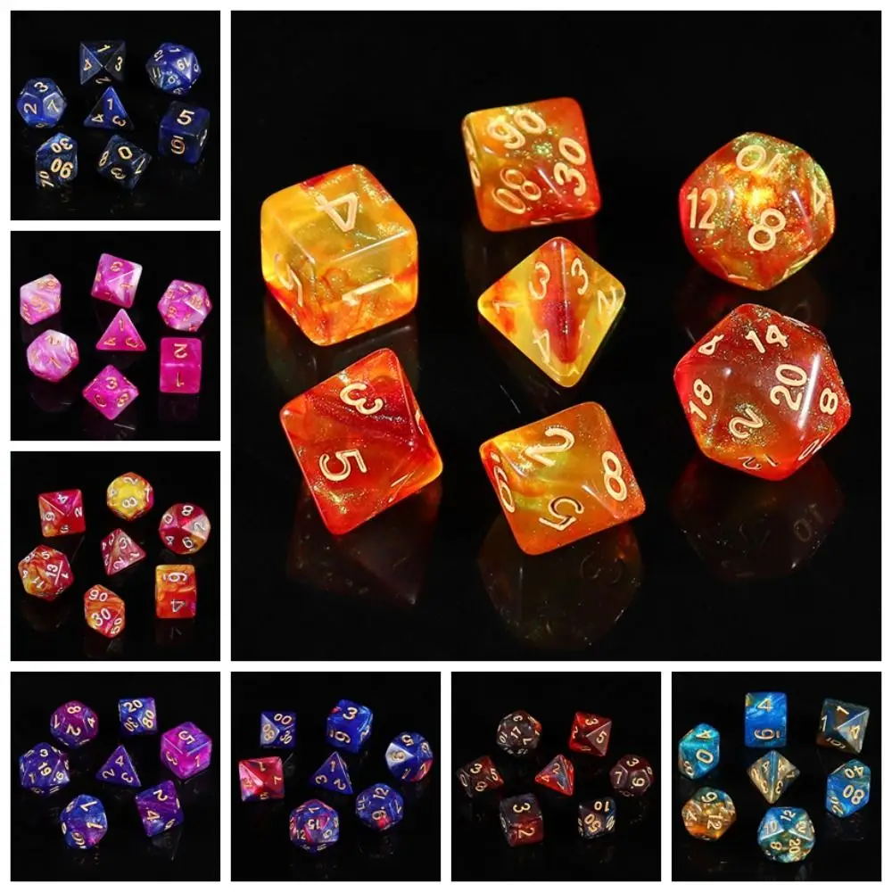 

7PCS/Set Double-Colors Pearlescent Dice Digital Pearlized Acrylic Dice Polyhedral Acrylic Cube Mixed Color Dice