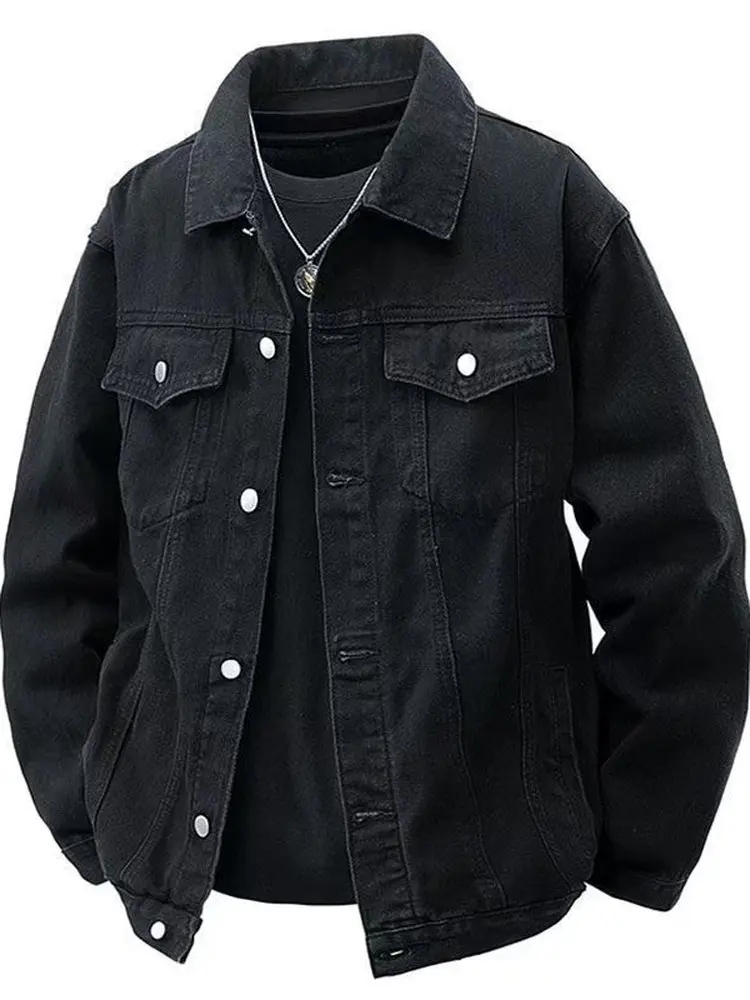 

Loose Fit Retro Workwear Sle Men's Denim Jaet Spring Autumn New Arrival Versatile Outerwear Youth Faion Classic Collar
