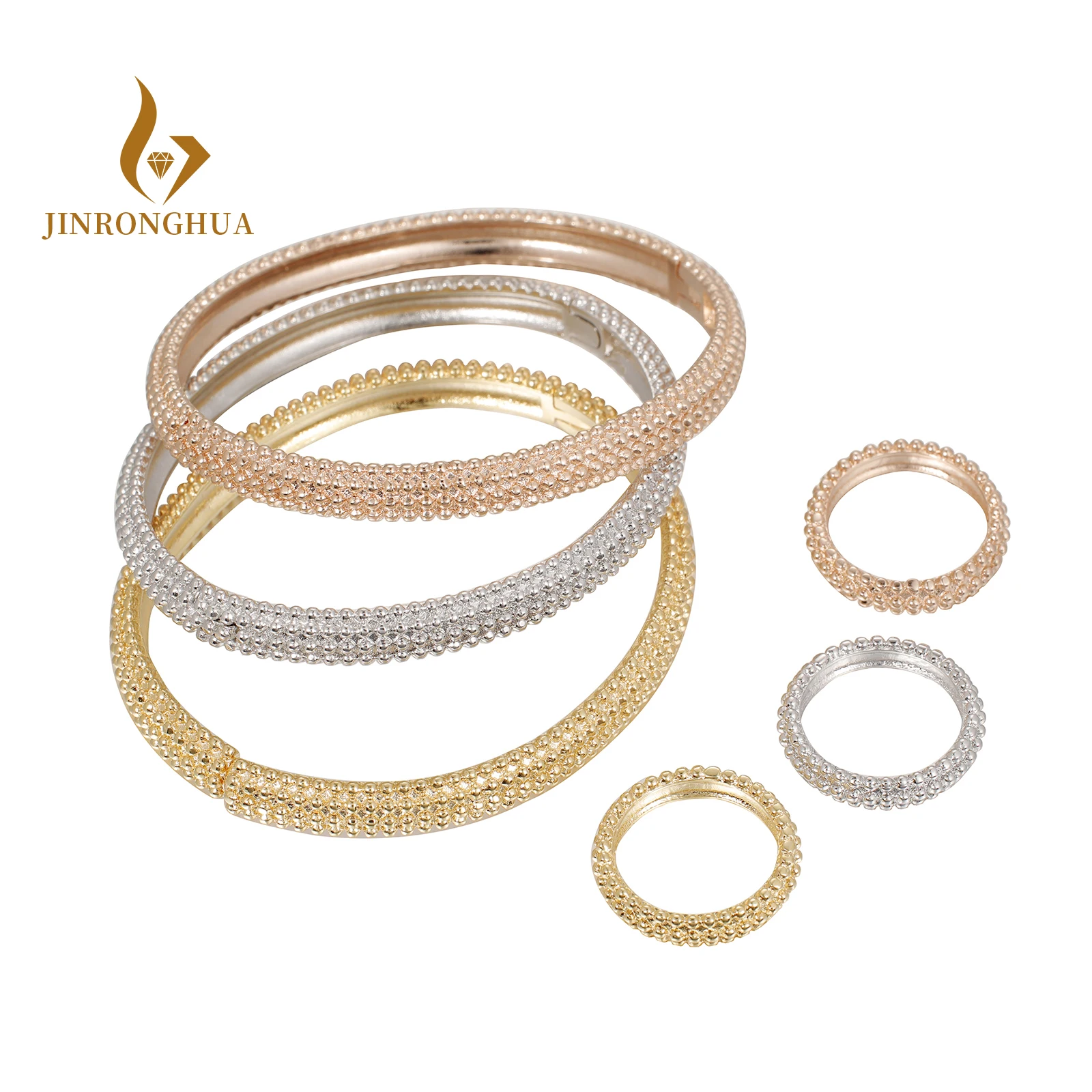 

JRH 6pcs Bangle Ring Set Fine Jewelry For Women Wedding Paty Cubic Zirconia Bangle With Ring Set Gold Plated Copper Bangle Dubai