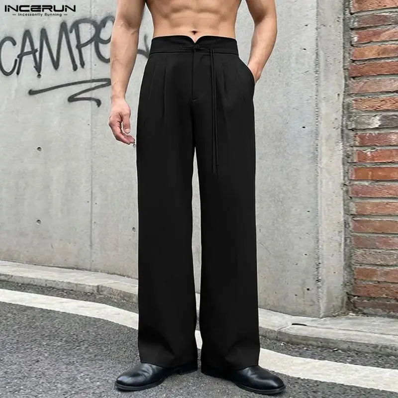 INCERUN Men's Pants Solid Color Button Vintage Casual Straight Pants For Man Streetwear Loose 2026 Joggers Trousers Pantalones