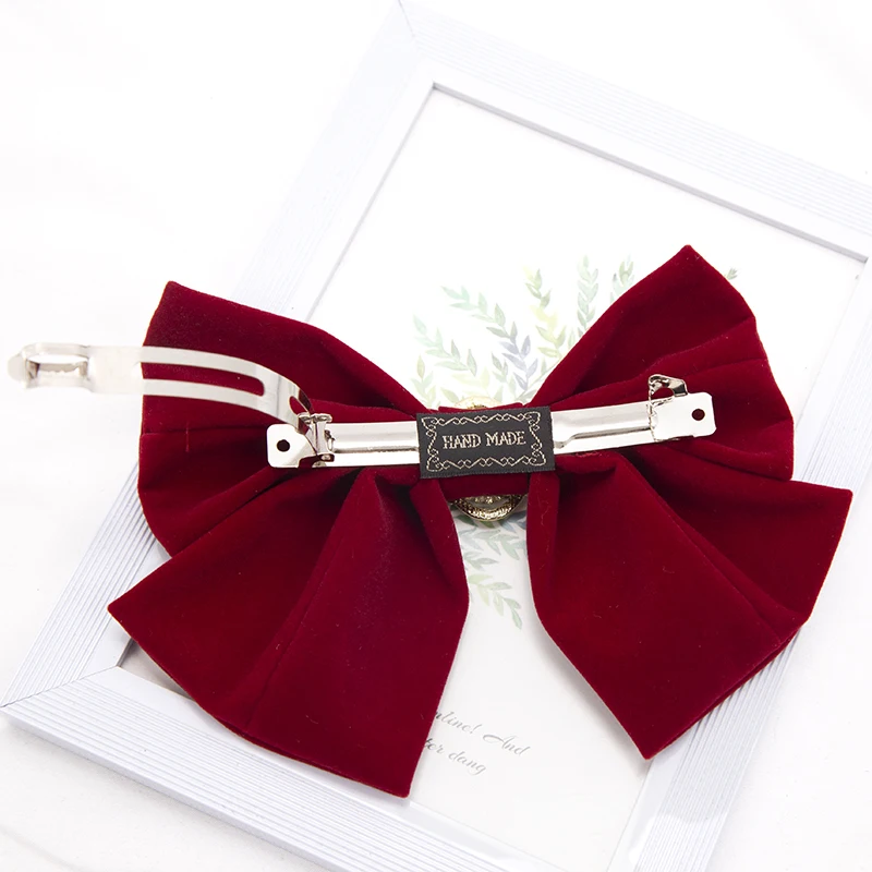 Black Burgundy Velvet Bow Spring Clip Hair Pin Elegant Fabric Alloy Roses Hair Clips Women Ponytail Barrette Heawear Accessories