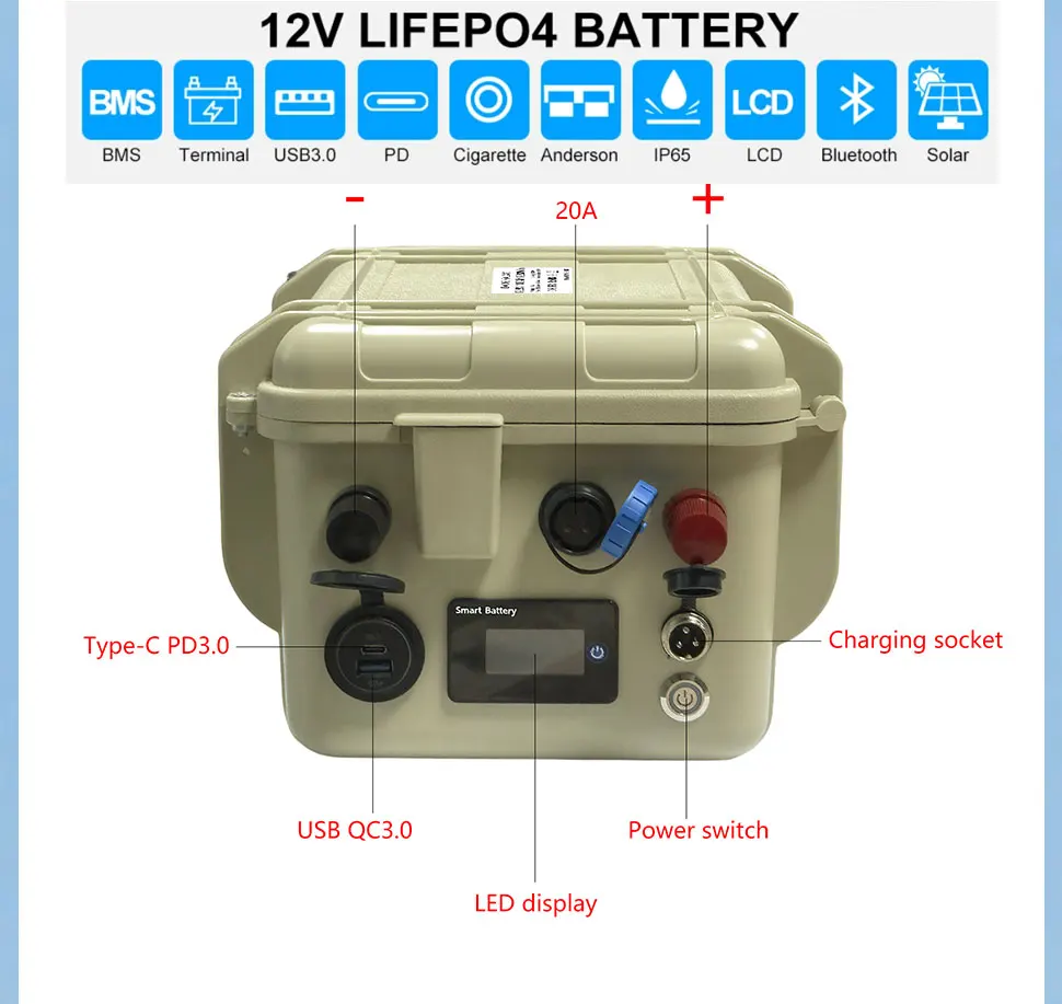 منتج جديد فوسفات حديد الليثيوم، مدمج 100AH BMS مع بطارية ليثيوم فوسفات الحديد بلوتوث، 12V30AH-100AH، شاحن هواء #4