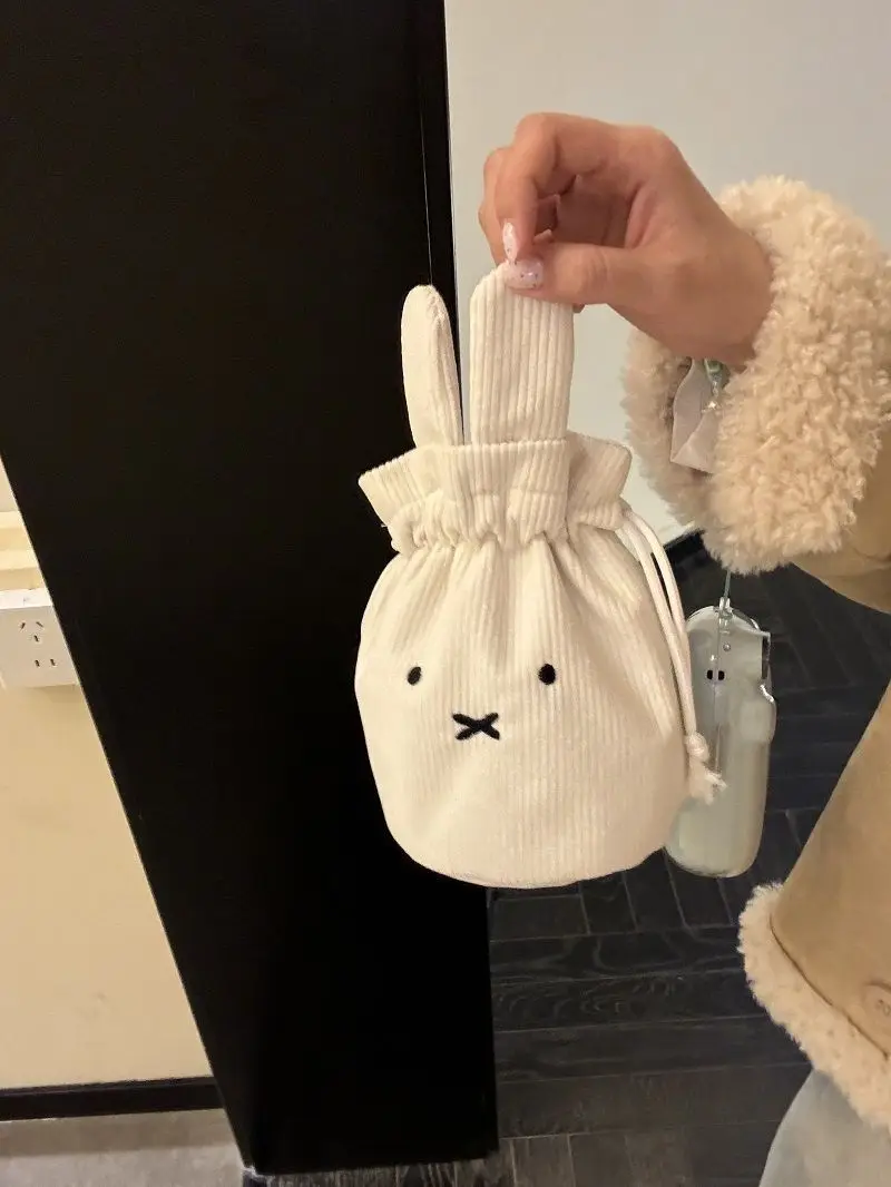 Bolsa de Armazenamento Portátil de Grande Capacidade em Corduroy Kawaii com Cordão, Bolsa de Maquiagem, Presente Fofo