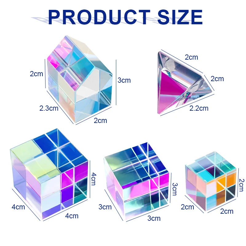 Mini K9 Crystal Prism Cube Optical Glass RGB Dispersion Prism X-Cube for Physics Teaching Art Decor Jewelry Making Craft DIY