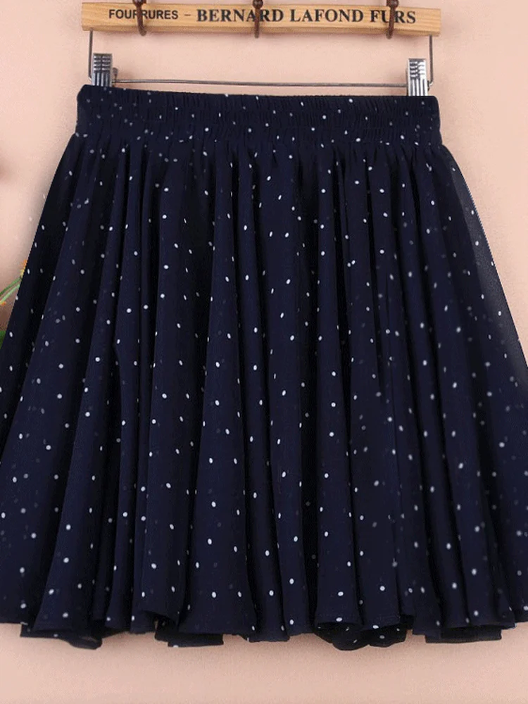 

Summer Polka Dot Chiffon ort Skirt Women's Full A-Line High Waist f Skirt Faionable Daily Wear Stand Fit Zipper Clo...