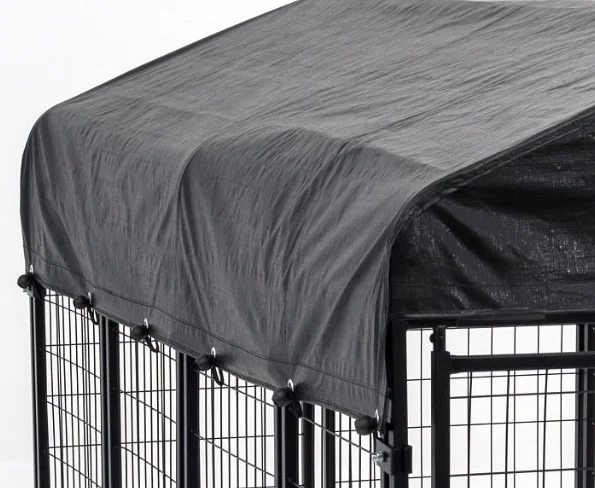 Black Steel 8 Ft X 4 Ft X 6 Ft Dog Fence Dog Kennel Outdoor Steel Fence With Canopy