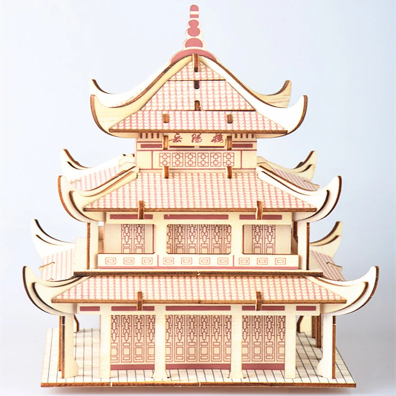 Yueyang Tower Building Blocks para Crianças, 3D Wooden Puzzle, Arquitetura Chinesa, Modelo DIY, Kits de Montagem, Presente, P44