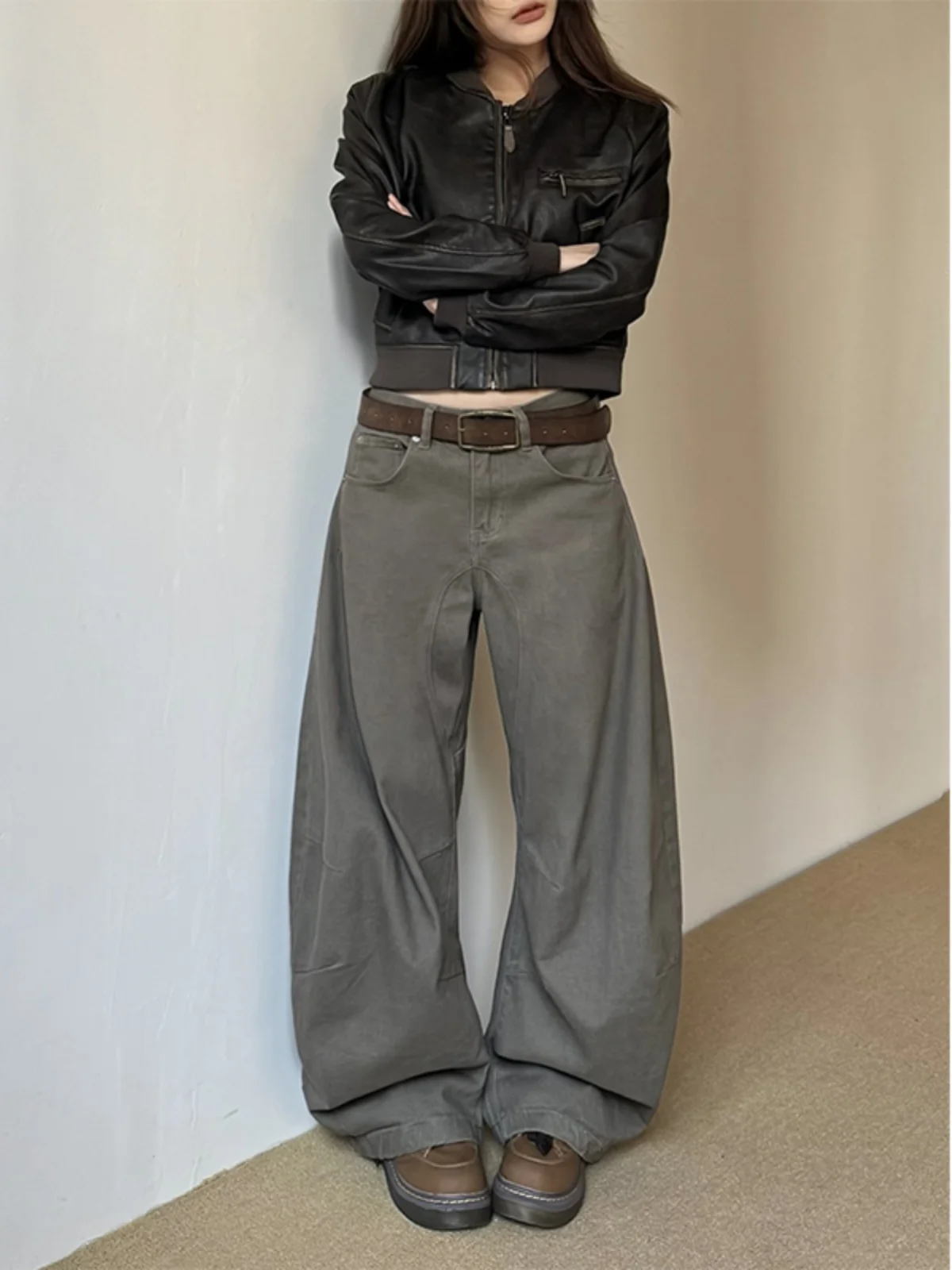 Jeans larghi da uomo e da donna con coltello a gamba larga Bell Bot Abbigliamento casual Pantaloni lunghi larghi a pieghe vintage primavera autunno