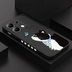Cat Butterfly Phone Case For Xiaomi Redmi Note 13 12 12S 11 11S 10 10S 9 9S Pro Plus 4G 5G Liquid Silicone Cover