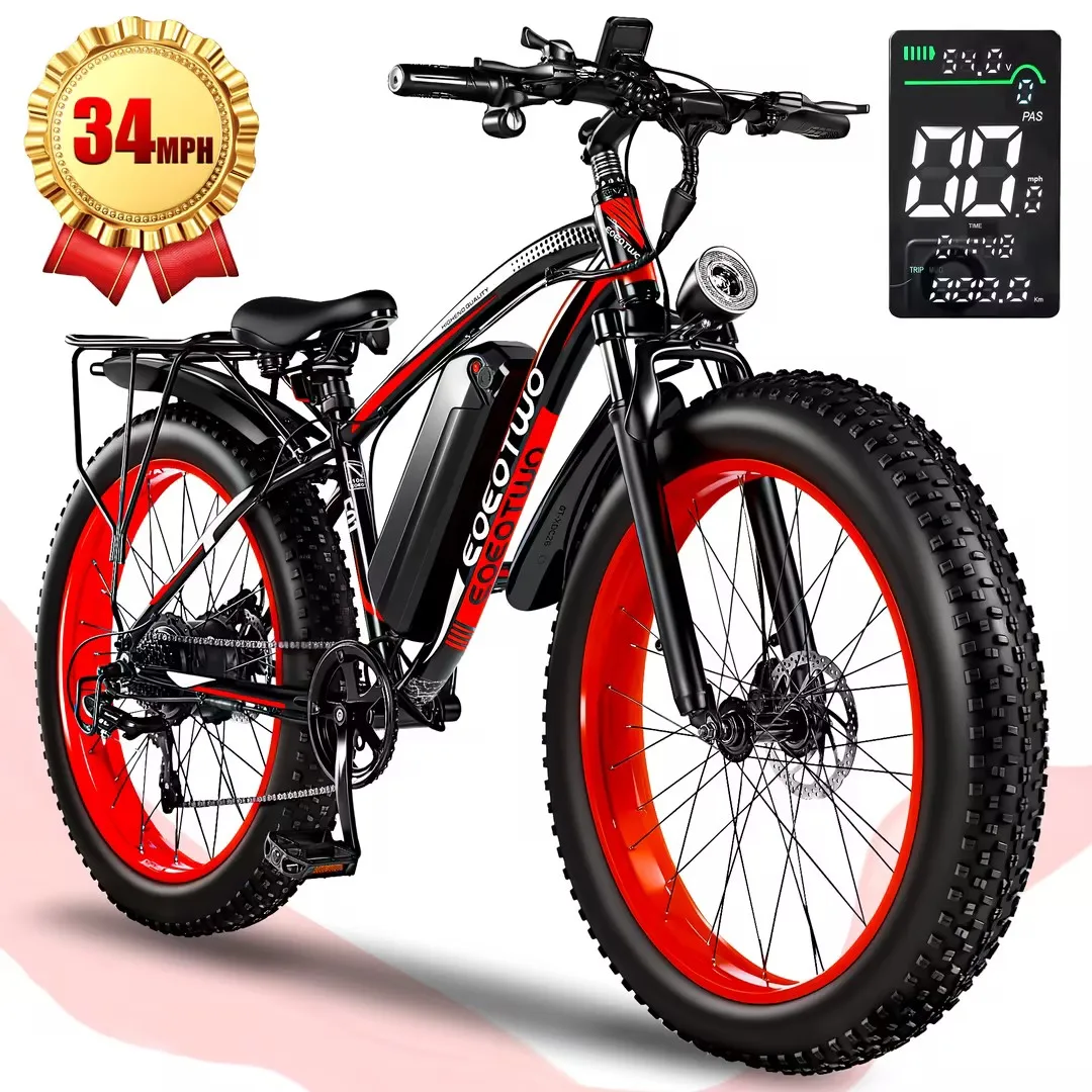 EOEOTWO Electric Bike for Adults, 26 Inch Fat Tire E-Bike, 1500W Peak, 48V 15Ah Removable Battery, 34MPH All Terrain Ebike