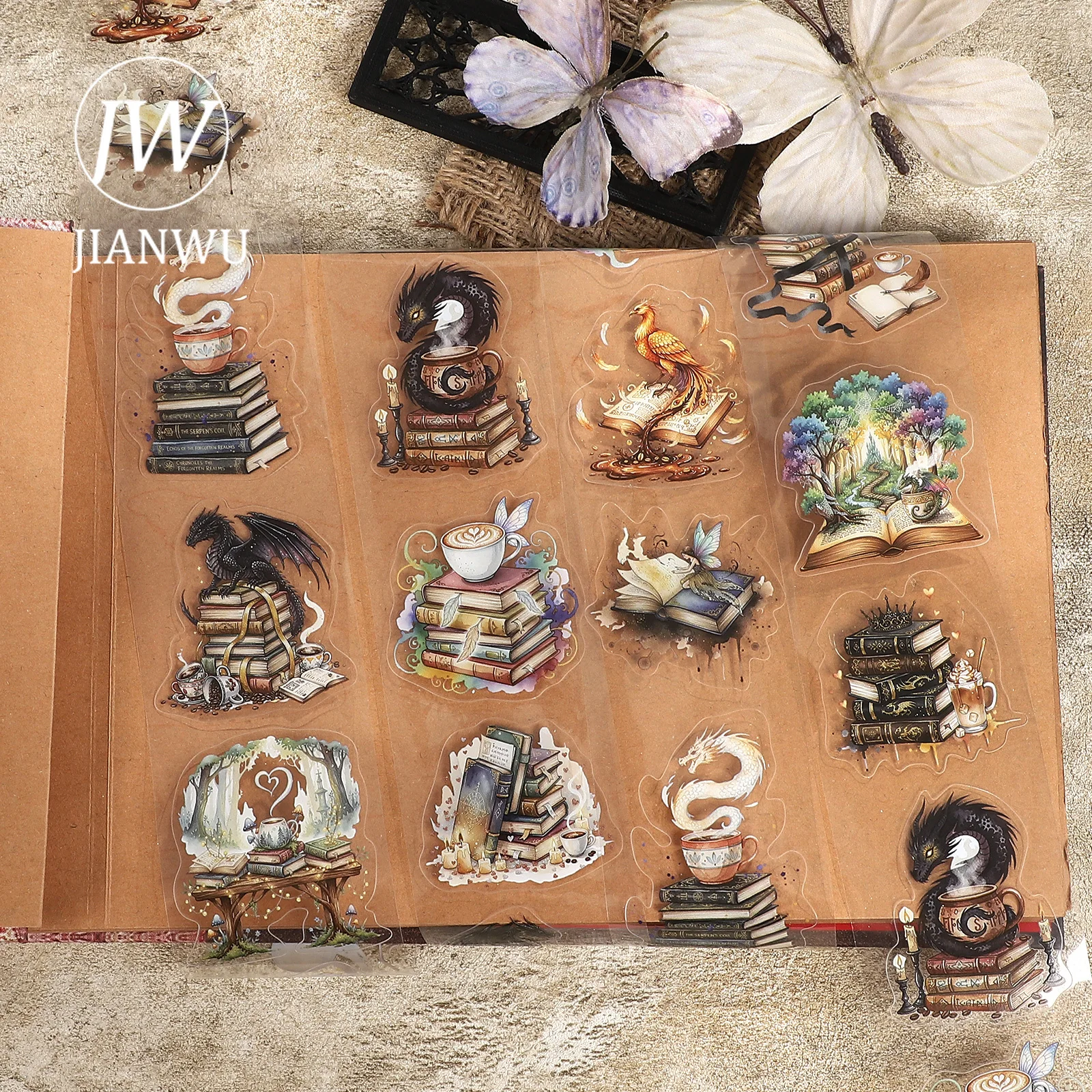 JIANWU 60mm*200cm Vintage Coffee Book Dragon Landscape Material Collage Scrapbooking PET Tape Creative DIY Journal Stationery