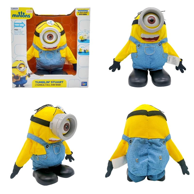 Minions Cartoon Cute Tumblins Electric Toy Soft Plastic Rise Voice Doll Ornament Desktop Decoration Children's Birthday Gift