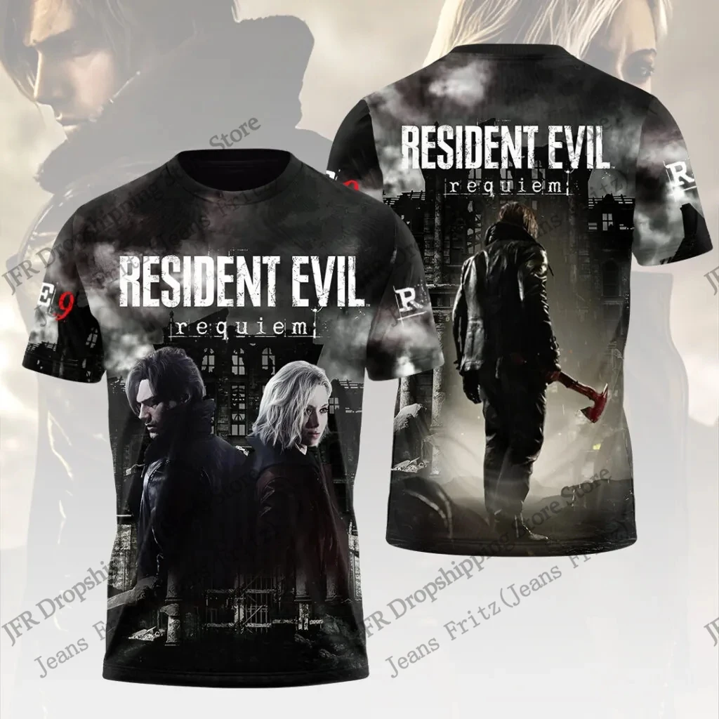 New Resident Evil Anime 3D Printed Full Print T-shirt for Men and Women, Fashionable and Casual Retro Short Sleeve