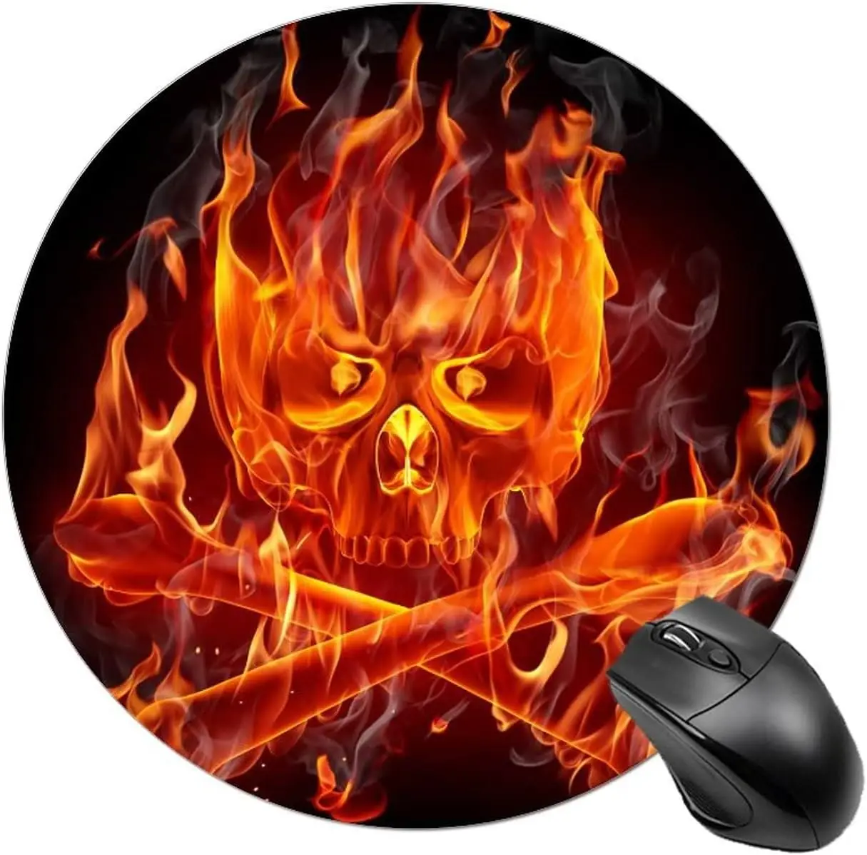 

Fire Skull Bones Premium Textured Mouse Mat with Non-Slip Rubber Cute Round Mousepad for Laptop Computer Office 7.9x7.9 Inch