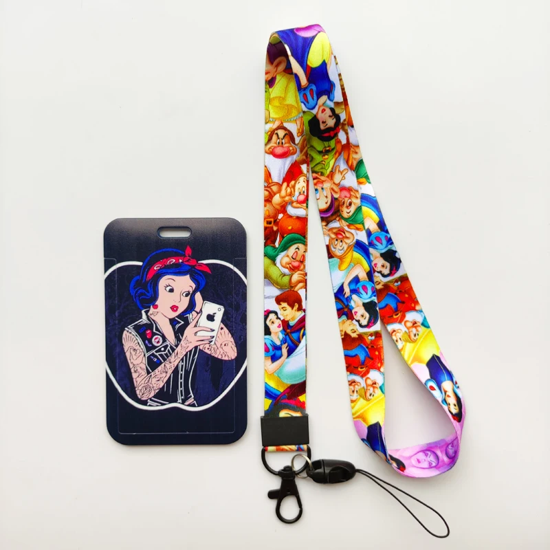 Disney เจ้าหญิงสาวสไตล์แฟชั่นเลื่อน Cover Id กระเป๋าใส่บัตร Lanyard ส่วนบุคคลที่ใส่บัตรประชาชนชุด