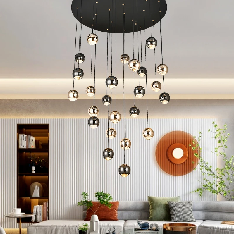 

Современная люстра для лестницы, креативная золотая, черная подвесная шаровая лампа, роскошный внутренний светильник, круглая лампа для домашнего декора, лампа для гостиной