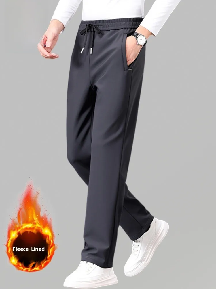 

Lormen Men's Fce Lined Casual Pants Thi Warm Sport Trousers mid Waist Straight Leg Long Trousers for Winter Casual Wear