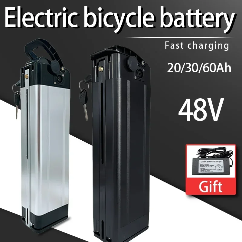 Factory outlet 48v 20ah 30ah 60ah  4-pin Silver Fish Haiba Lithium Battery Electric Bicycle 36v 48v18650 battery with charger