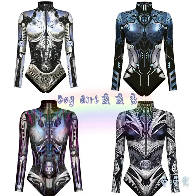 3D printing mechanical element pattern long-sleeved robot sci-fi COS women's bar DS performance suit