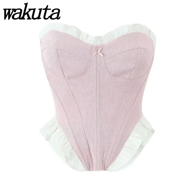 WAKUTA-Débardeur en arête de poisson pour femme, haut en fibre, américain, pur désir, vent, sexy, doux, dos zippé, buste, mince, doux, petit, fête, été