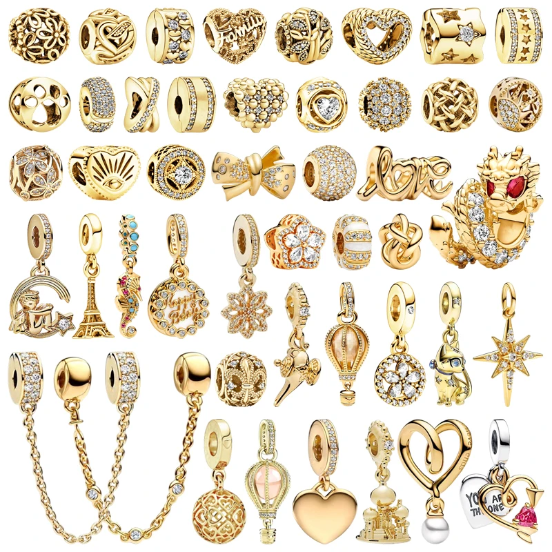 Breloques en or scintillant, chaîne de sécurité, pierres et Clip en émail, ballon à Air chaud, perles étoile du nord, adaptées au Bracelet Original, bijoux à bricoler soi-même, cadeau