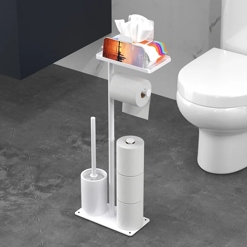 Bathroom Toilet Paper Holder Stand Free Standing, Toilet Roll Organizer with Toilet Brush, Space Saving Bathroom Storage Rack