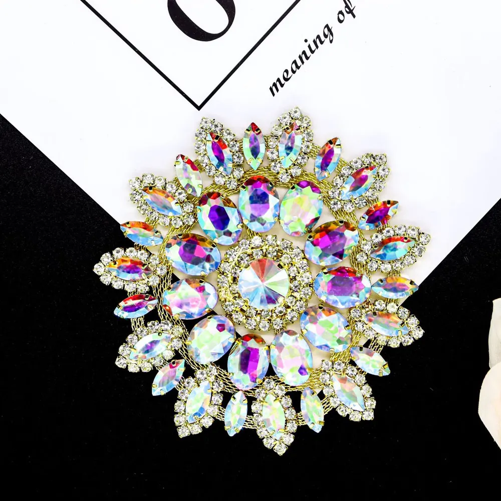 

CUIER 1Pcs Sew On Rhinestone Applique Crystal Flower Motif Handmade Diamond Patches Diy Clothes Wedding Dress Gown