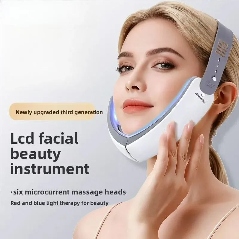 Home Microcurrent Beauty Instrument, Red & Blue Light Therapy for Face Lifting & Double Chin Removal