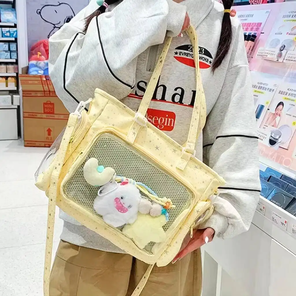 New Y2K Cute Japanese Ita Shoulder Bag Lolita Girls Transparent Tote Bag Large Capacity Crossbody Casual Bag DIY Display Handbag image 3