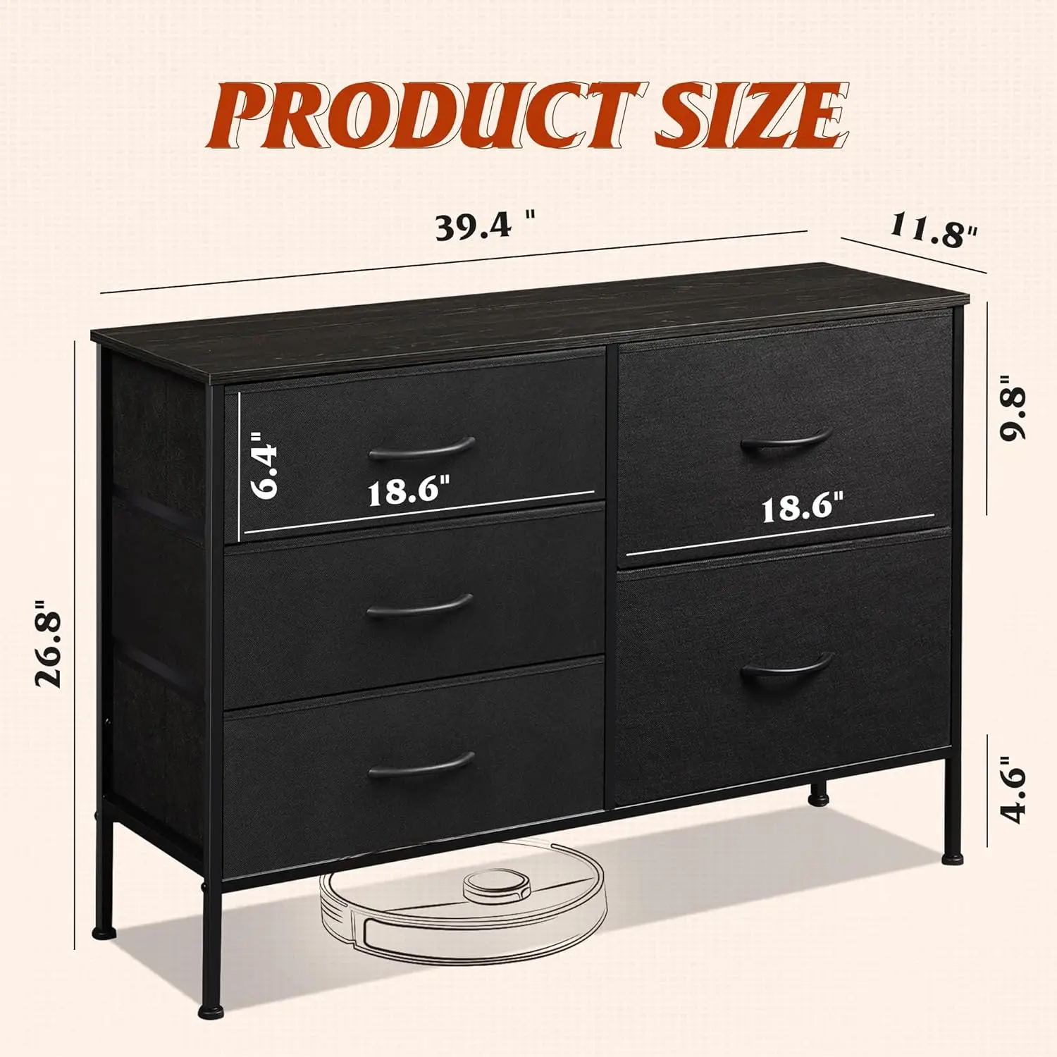 

Wlive Dresser For Bedroom With 5 Drawers, Wide Bedroom Dresser With Drawer Organizers, Chest Of Drawers, Fabric Dresser For