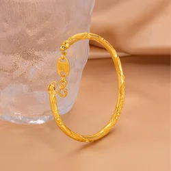 Elegant Patterned Round Stick Gold Color Bracelet Bangle for Women Fashion Atmosphere Wedding Engagement Bangle Jewlery Gift