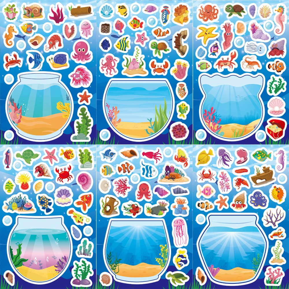 8/16Sheets Fish Tank Marine Animal Scenery Puzzle Stickers C