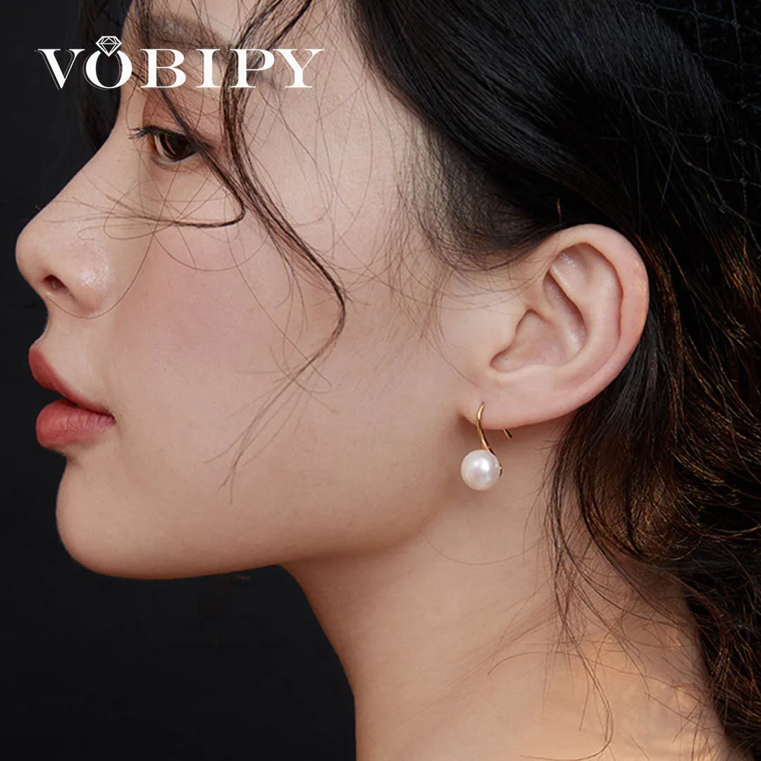 VOBIPY 925 Sterling Silver Pearl Earring For Women 8-9mm Natural Freshwater Pearl Stud Earrings Jewelry Wedding Party Gifts