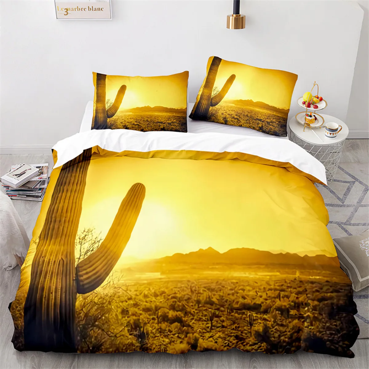 

Cactus Duvet Cover Tropical Desert Plant Mountain Sunrise Microfiber Quilt Cover for Children Teens for Bedroom Decoration King