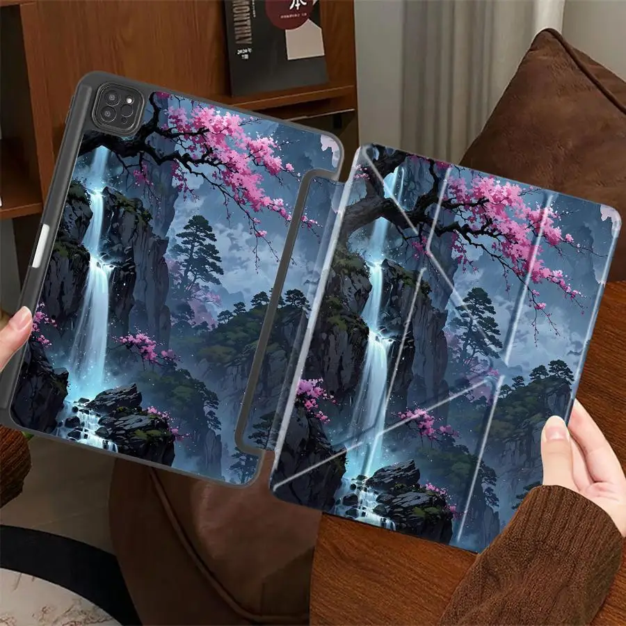 

Чехол для планшета iPad Mini 6 7 Pro 11-го 10-го 9-го 8-го 7-го поколений, 12.9-дюймовый Pro 2025, Air 4 5, M3 M2 M4 11-дюймовый, с подставкой, дизайн «Ночной горный пейзаж»