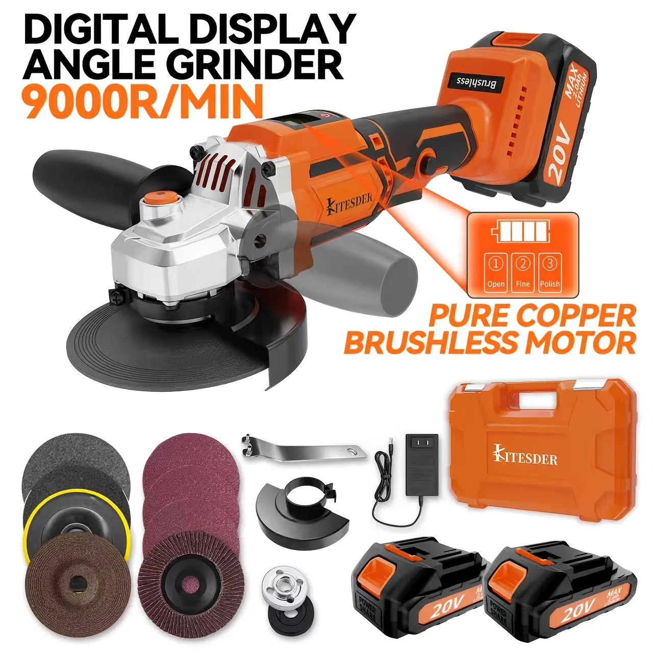 

Rechargeable Angle Grinder, Cordless Polisher with Lithium-Ion Battery, Fast Charger, And Complete Set of Additions, Enhancing Versatility And Ease of Use. Maximum, Used in Ceramic Tile, Stone, Steel, Polish, Frosted, Christmas Gift, Local Warehouse