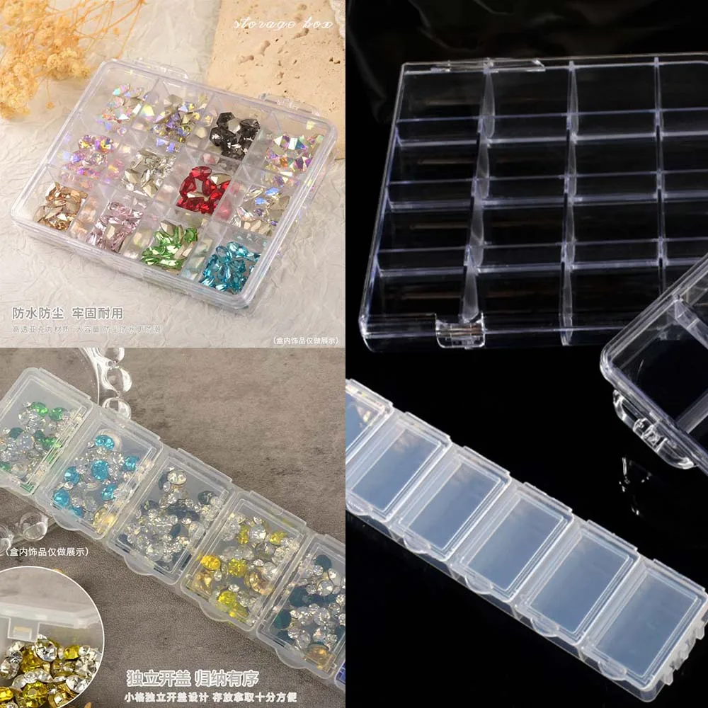 24/12/6Grids Storage Box For Nail Accessories Clear Acrylic Empty Organizer Container Rhinestone Decor Box Nail Parts Box