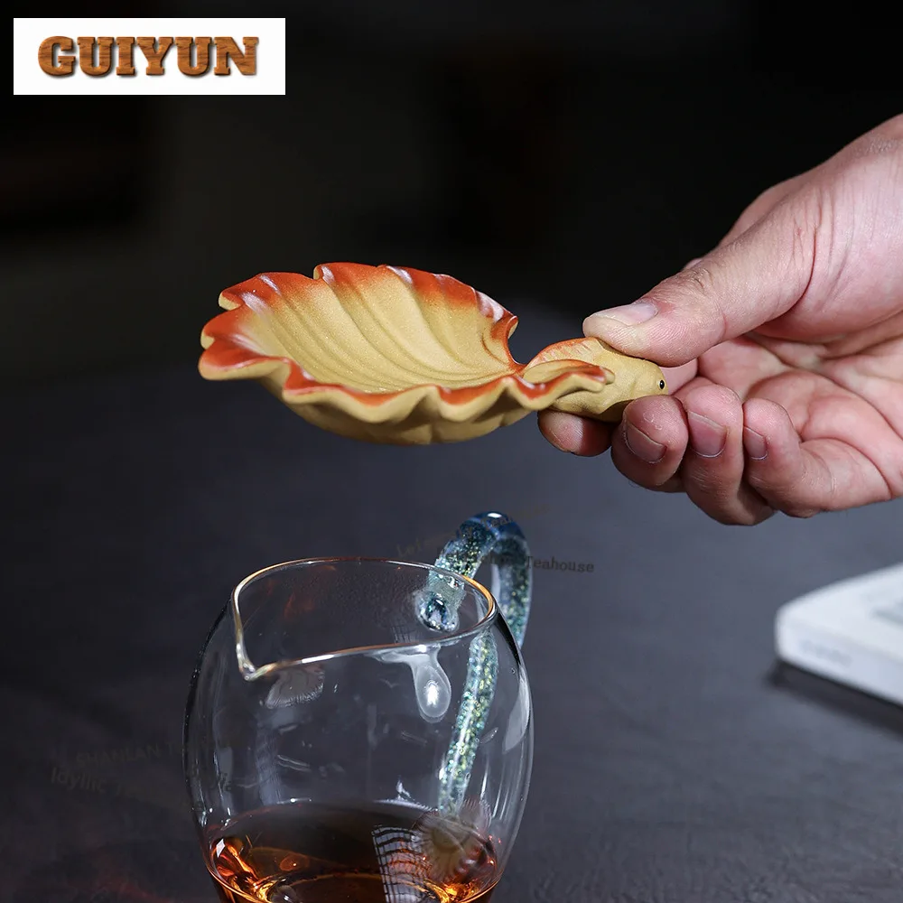 Yixing Purple Clay Ginkgo Leaf Goldfish Tea Separator Infusor Antique Tea Strainer Dispenser Tea Maker Tea Filter Teaware Craft