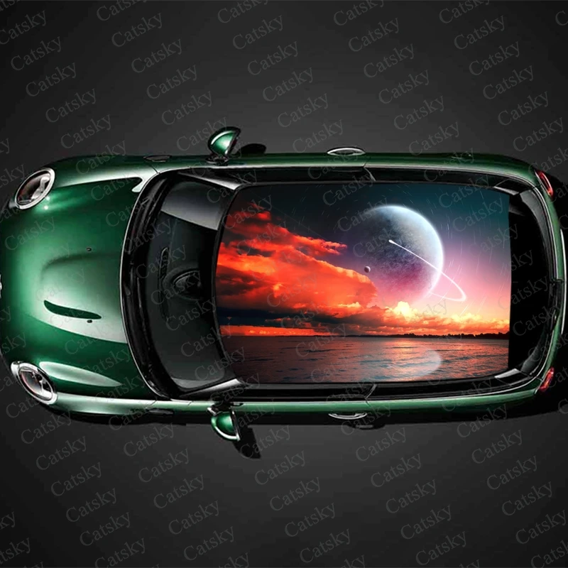 

Galaxy Planet Print Car Roof Sticker Wrap Racing SUV Auto Accessories Packaging Painted PVC Car Hood Graphic Decal Decoration