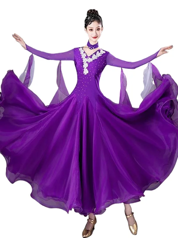 

2025 New Modern Dance Big Swing Dress Woman Competition Dress Waltz Ballroom Dance Dress