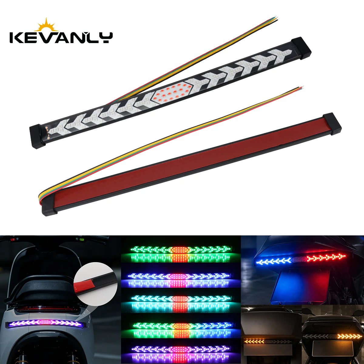 27CM Motorcycle Taillight LED Turn Signal Light Bar Dynamic LED Flexible Motorcycle Light Bar Strip Strobe Brake Light Colorful