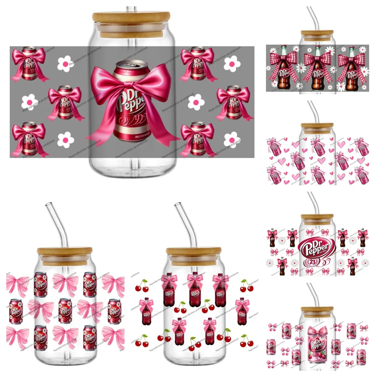 Nueva colección Dr Pepper Flavor refrescos refrescos 16oz UV DTF pegatina 3D calcomanías impermeables envolturas latas de vidrio tazas artesanía regalos DIY
