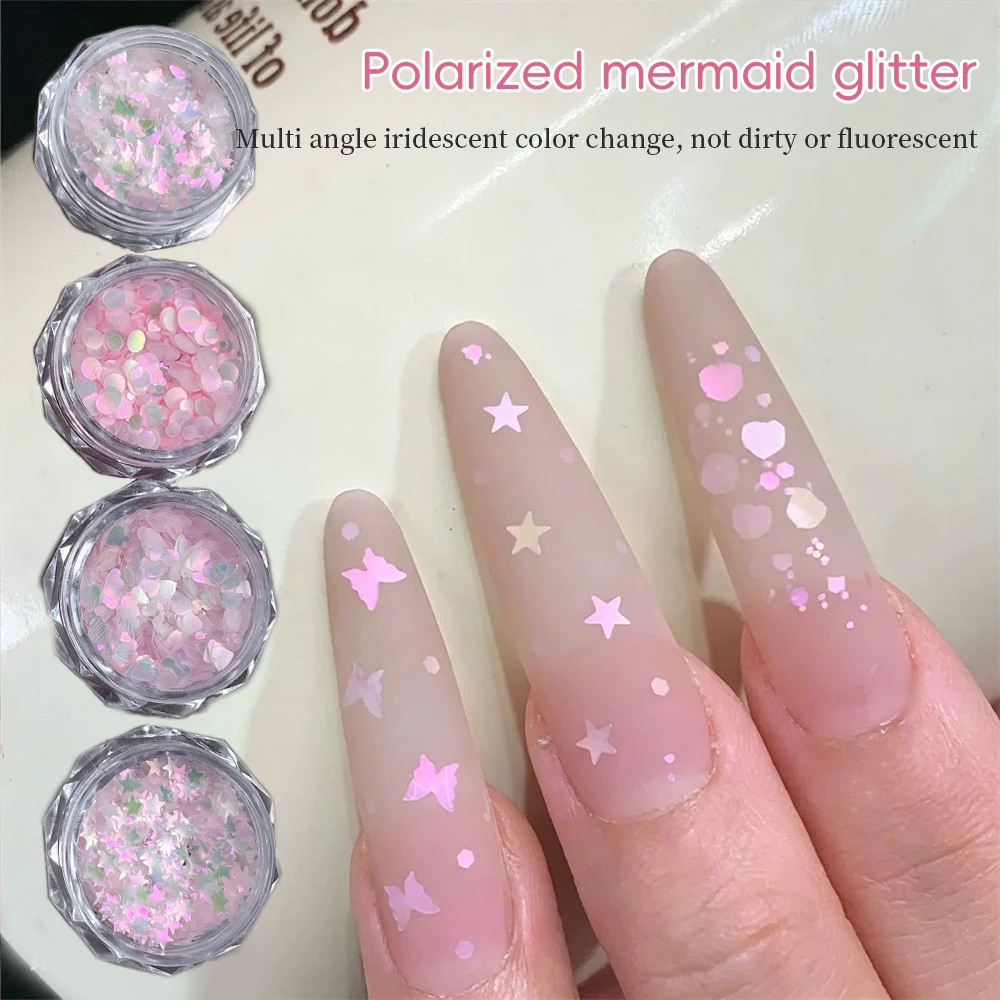 KANIU One Box Mermaid Aurora Iridescent Polka Dots Stars Butterflies Hearts Pink Nail Art Glitter For Nail Materials Decoration